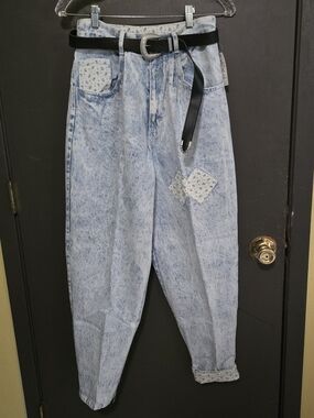 VTG 80s Deadstock Acid Wash Patchwork Mom Jeans PASTA Breaker Sz 13/14 NWT